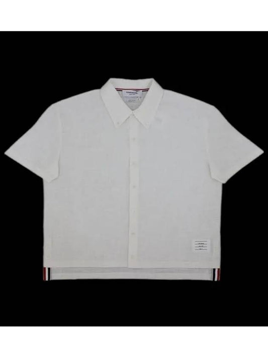 short sleeve button down striped shirt white MJS213A F0306 100 - THOM BROWNE - BALAAN 2