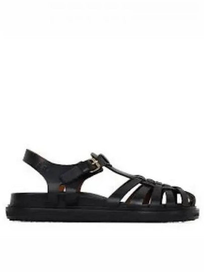 Leather Flat Sandals Black - MARNI - BALAAN 2