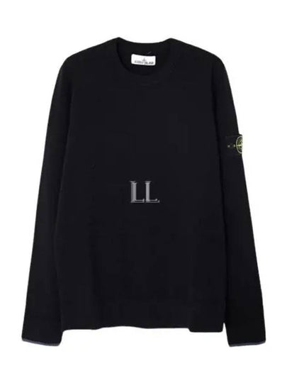 Logo Patch Crew Neck Knit Top Black - STONE ISLAND - BALAAN 2