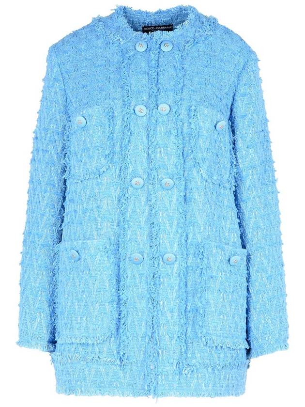 Single breasted cotton rush stitch jacket Azur - DOLCE&GABBANA - BALAAN 2