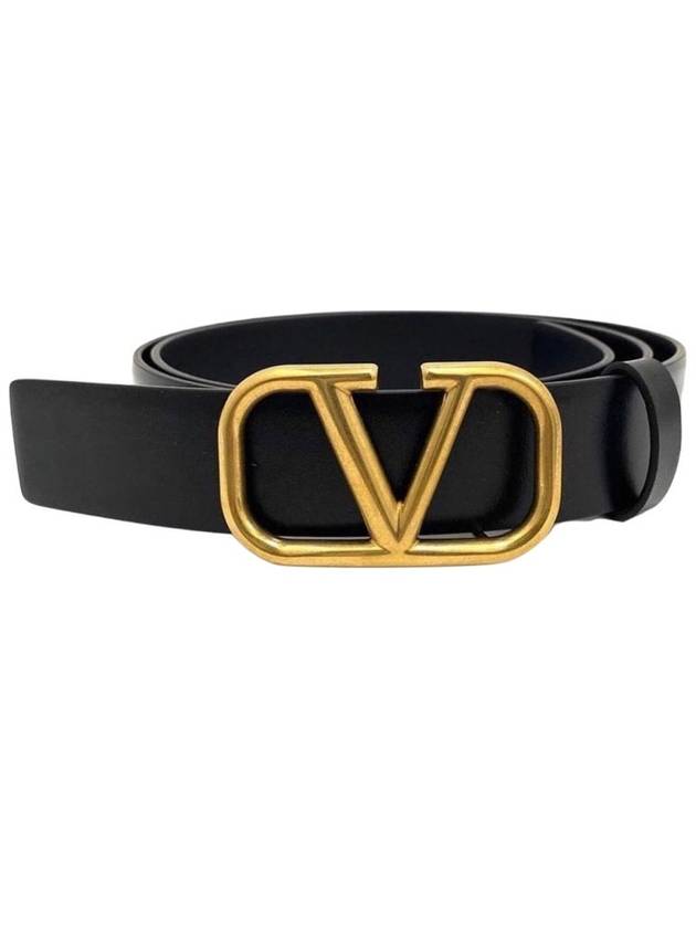 Gold V ring logo leather belt 1Y2T0Q87 XY2T0Q90 - VALENTINO - BALAAN 1