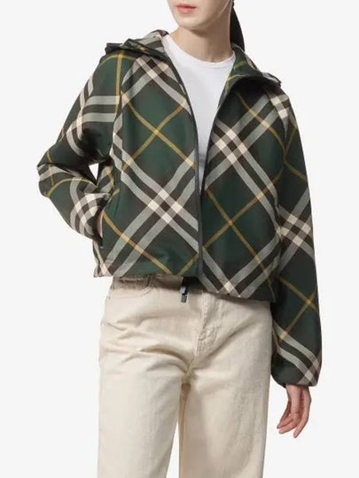 Check Pattern Zip-Up Hoodie Green - BURBERRY - BALAAN 2