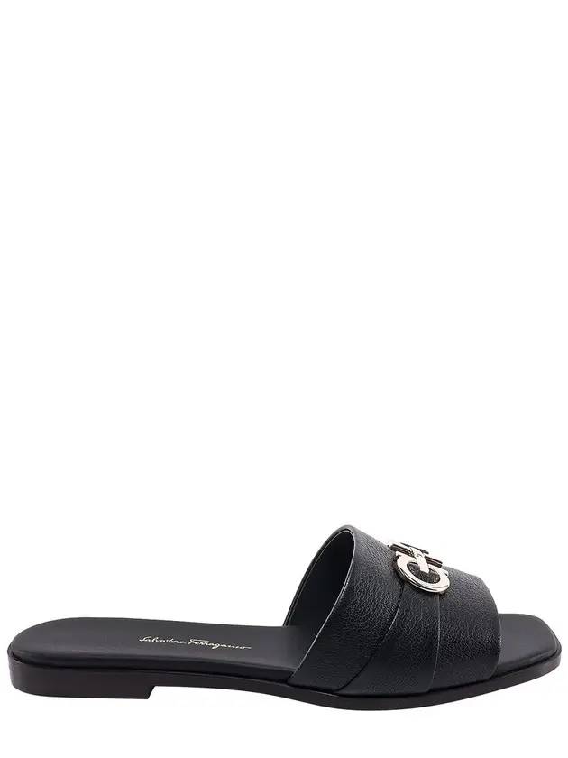 Gancini Leather Slippers Black - SALVATORE FERRAGAMO - BALAAN 2