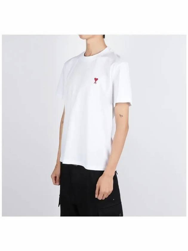 Heart Cotton Short Sleeve T-Shirt White - AMI - BALAAN 3