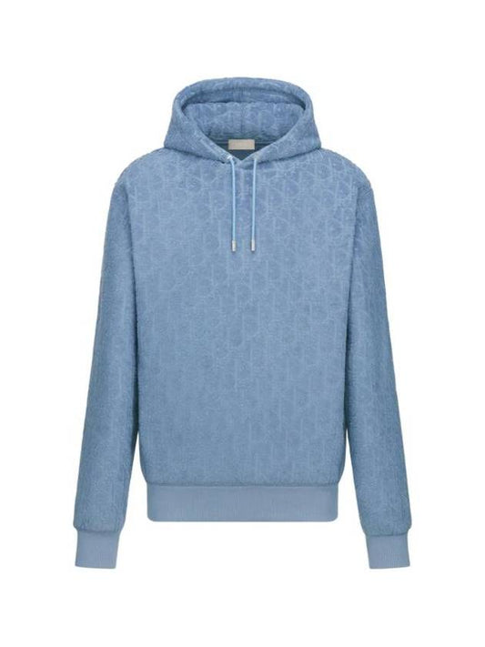 Oblique Relaxed Fit Terry Cotton Jacquard Hoodie Blue - DIOR - BALAAN 1