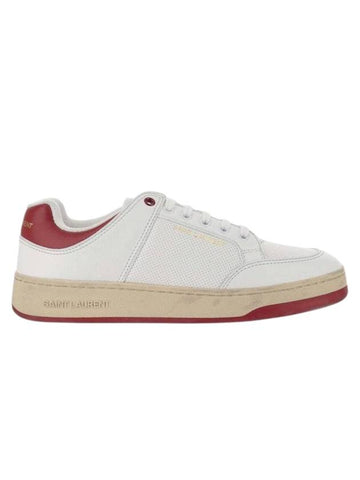 Crack Lace Up Calf Leather Low Top Sneakers White Red - SAINT LAURENT - BALAAN 1