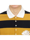 Embroidered Flower Rugby Stripe Short Sleeve PK Shirt Navy Yellow - THOM BROWNE - BALAAN 7