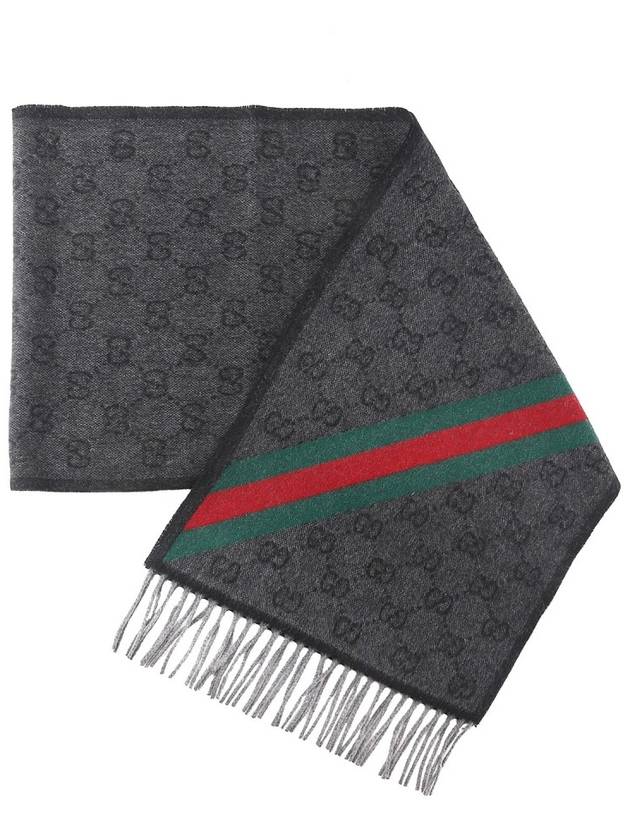 GG Web Wool Muffler Grey - GUCCI - BALAAN 2