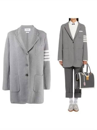 Textured Jacquard 4-Bar Narrow Shoulder Sack Jacket Light Grey - THOM BROWNE - BALAAN 2