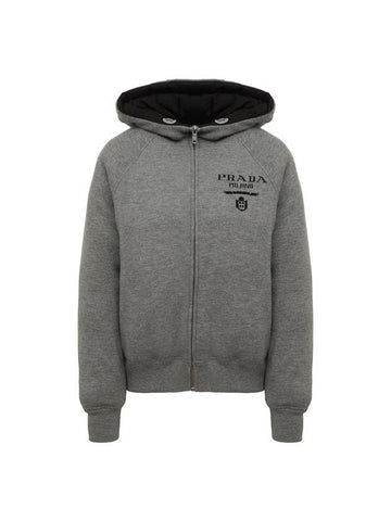 chest logo knit hooded jacket gray - PRADA - BALAAN 1