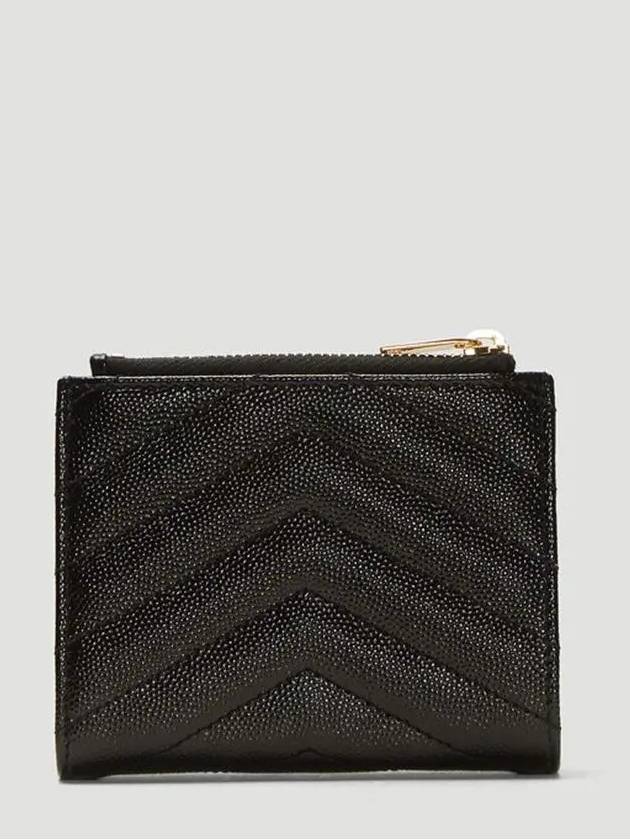 YSL Monogram Logo Chevron Quilted Leather Top Zipper Fold Wallet Medium Wallet - SAINT LAURENT - BALAAN 3