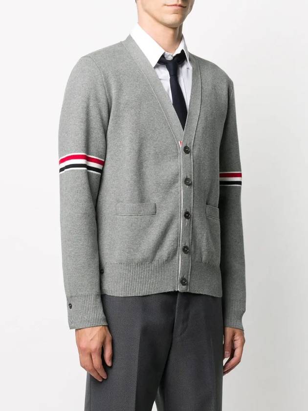 Milano Stitch Sprite Armband Cotton V-neck Cardigan Light Grey - THOM BROWNE - BALAAN 4