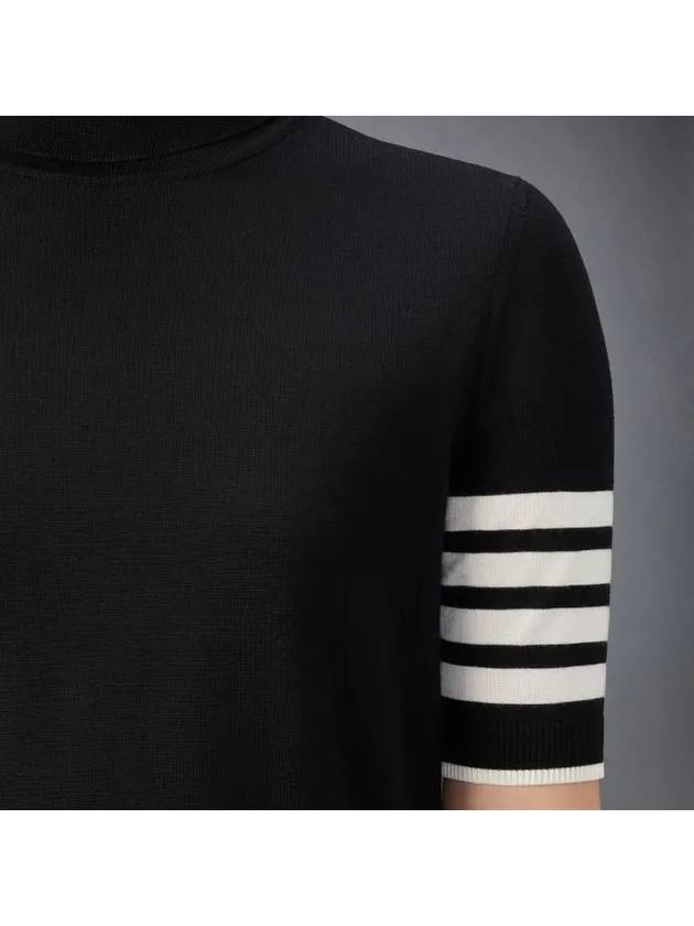 4 Bar Relaxed Fit Fine Merino Wool Turtleneck Black - THOM BROWNE - BALAAN 6