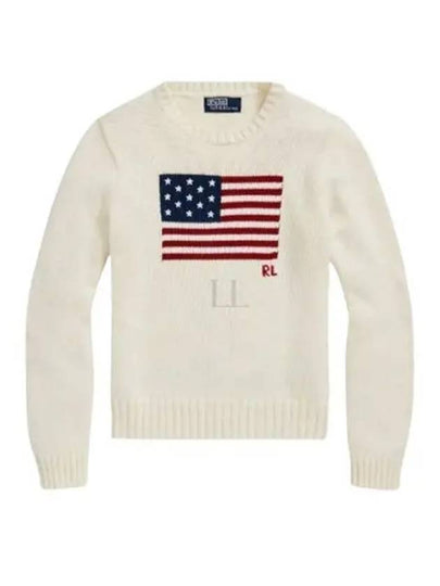 Flag Cotton Crew Neck Knit Top Cream - POLO RALPH LAUREN - BALAAN 2