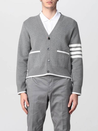 V-Neck Diagonal Armband Cardigan Grey - THOM BROWNE - BALAAN 2