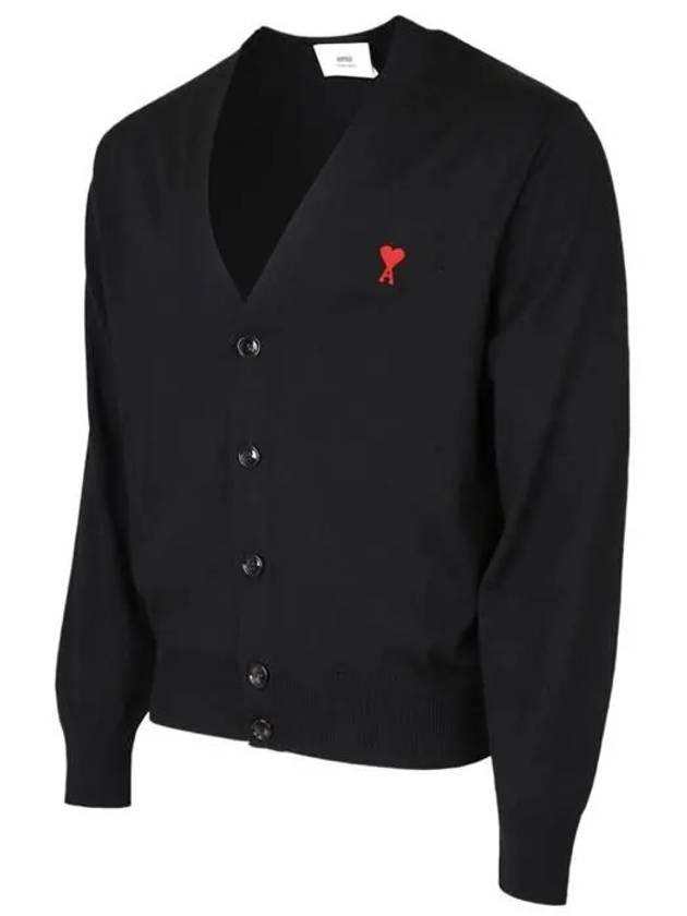 Red Heart Logo Merino Wool Cardigan Black - AMI - BALAAN 6