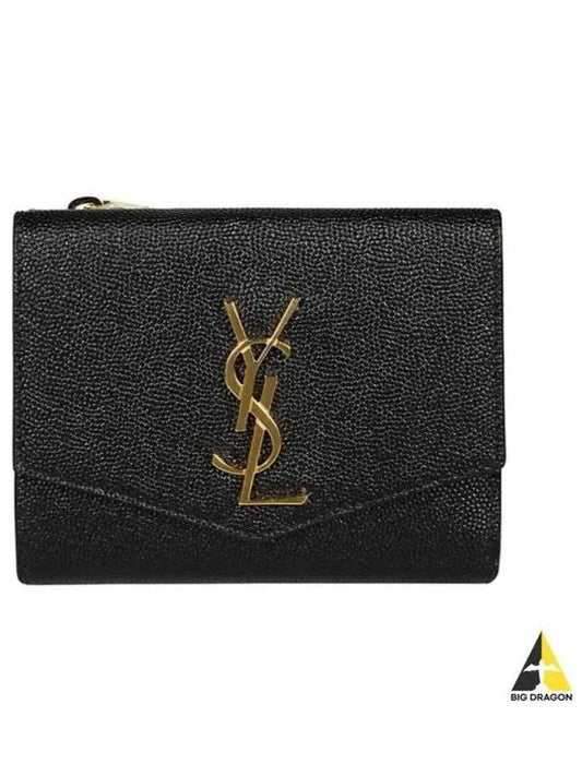 Uptown Compact Grain De Poudre Embossed Leather Halfwallet Black - SAINT LAURENT - BALAAN 2