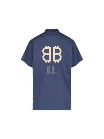 Logo Print Short Sleeve T-Shirt Blue - BALENCIAGA - BALAAN 2