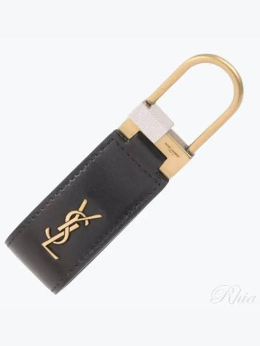 Tiny Cassandre Keyholder in Smooth Leather Black - SAINT LAURENT - BALAAN 2