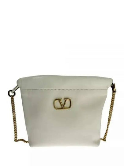 V Logo Signature Leather Bucket Bag White - VALENTINO - BALAAN 2