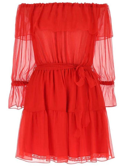 Off Shoulder Chiffon Short Dress Red - GUCCI - BALAAN 2