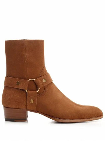 Wyatt Harness Boots in Suede Nut Brown - SAINT LAURENT - BALAAN 1