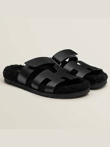 Chypre shearling sandals black H212169Z - HERMES - BALAAN 1