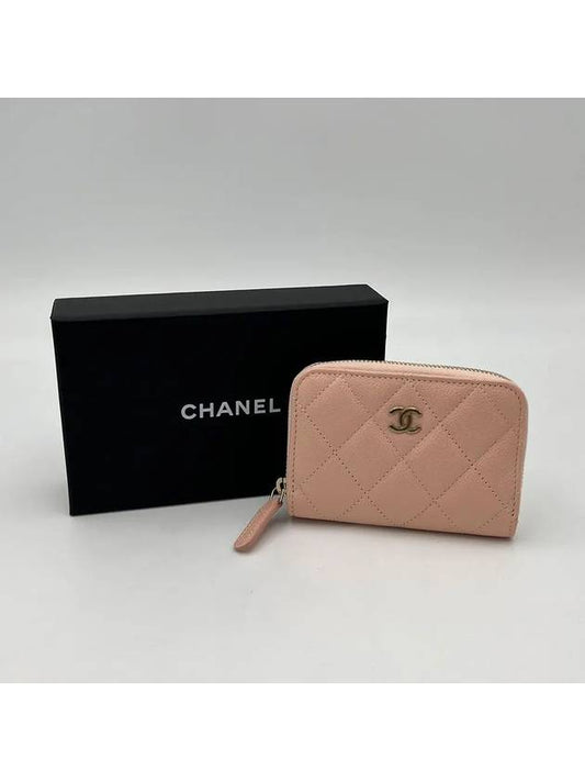 Classic Zipper Coin Purse Grained Shiny Calfskin Gold Metal Light Pink AP0216 - CHANEL - BALAAN 1