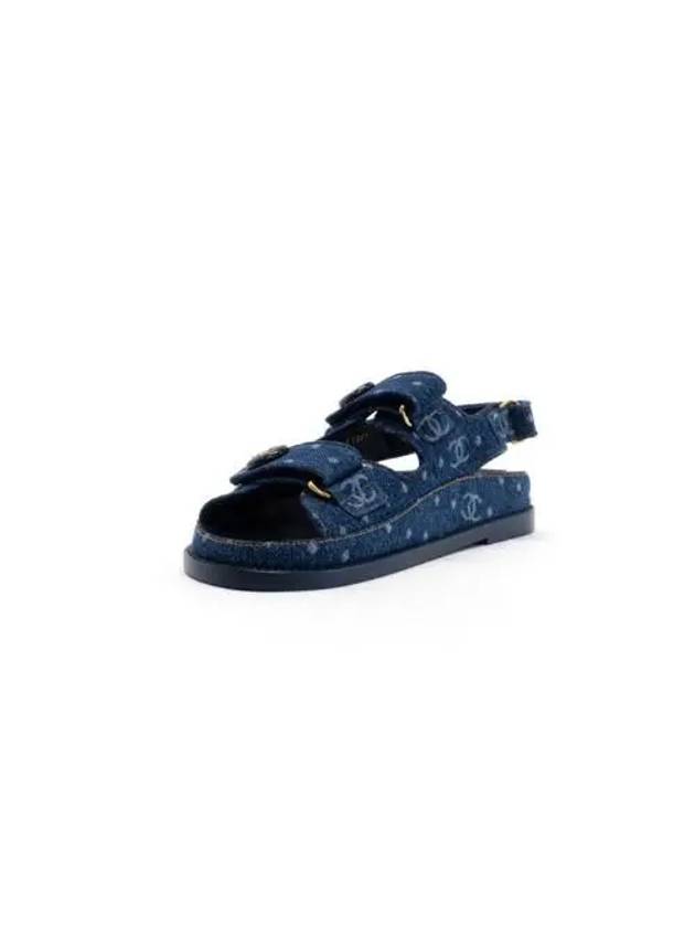 Velcro Leather Sandals Slippers Blue EU36 5 235cm G35927 - CHANEL - BALAAN 5