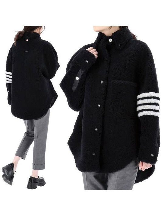 Diagonal Super Size Dyed Shearling Jacket Navy - THOM BROWNE - BALAAN 1