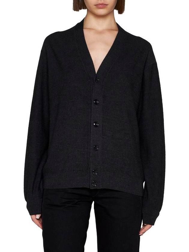 Relaxed Twisted Merino Wool Blend Cardigan Anthracite - LEMAIRE - BALAAN 4