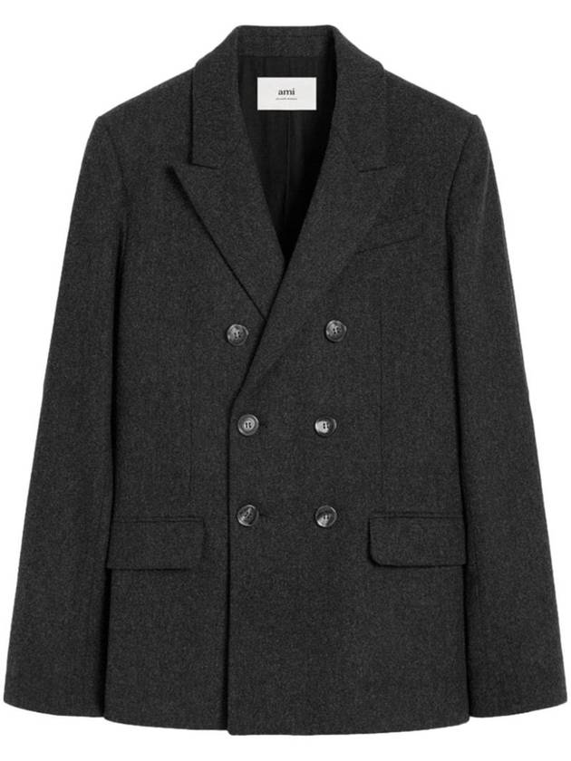 Wool Flanne Double Breasted Jacket Dark Grey - AMI - BALAAN 1