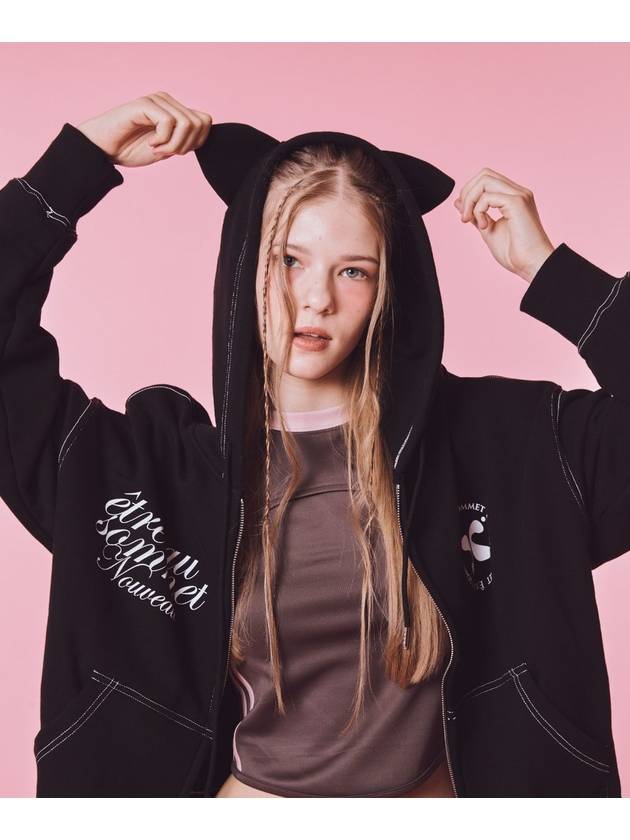 Cat Zip Up Hoodie Black - ETRE AU SOMMET - BALAAN 4