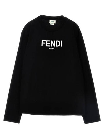 Kids Logo Print Long Sleeve T-Shirt Black - FENDI - BALAAN 1