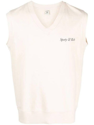 Italic Logo Print V-neck Vest Cream - SPORTY & RICH - BALAAN 1