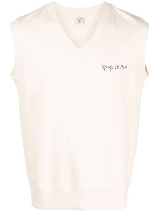 Italic Logo Print V-neck Vest Cream - SPORTY & RICH - BALAAN 1