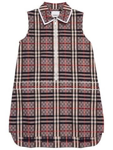 Burberry Girls Pale Rose Checkerboard Carlotta Stretch Cotton Zip Front Dress Size 18M - BURBERRY - BALAAN 1