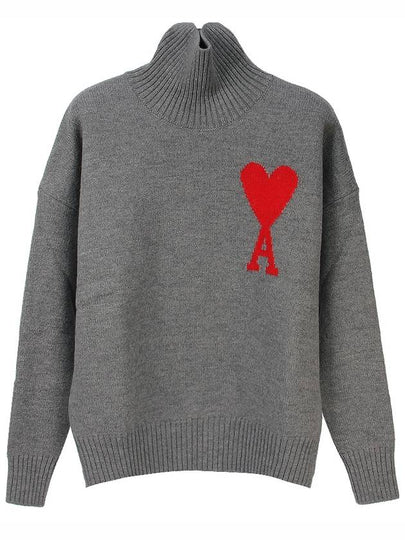 Big Heart Logo Wool Knit Turtleneck Grey - AMI - BALAAN 2