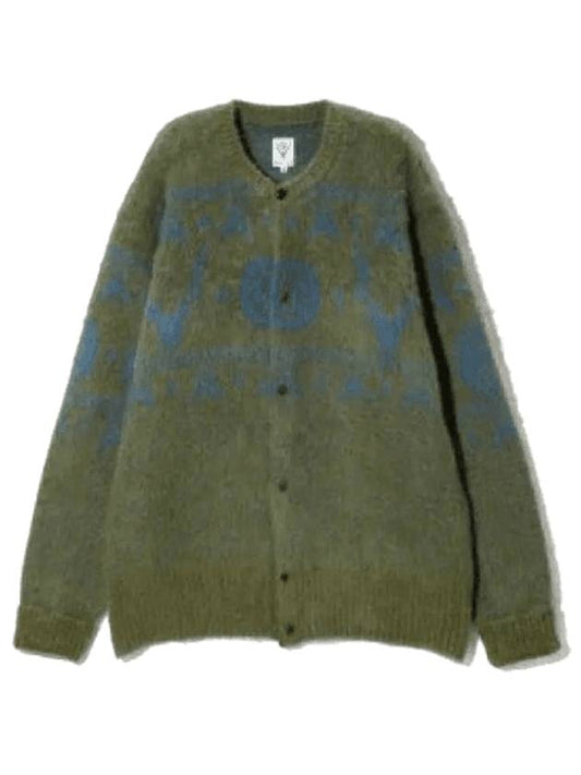 Loose Fit Crew Neck Cardigan Green - SOUTH2 WEST8 - BALAAN 1