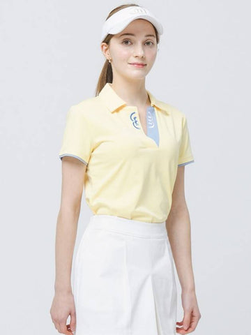 Golf Open Neck Shirt Collar Butter Yellow Short Sleeve T-Shirt DO3222TS03-1 - DOYOUKNOWMC GOLF WEAR - BALAAN 1