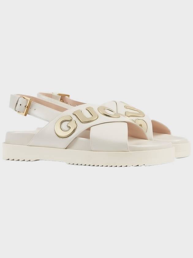 Gold Logo Leather Sandals White - GUCCI - BALAAN 4