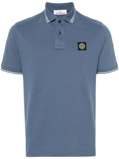 Stretch Cotton Pique Short Sleeve Polo Shirt Light Blue - STONE ISLAND - BALAAN 2