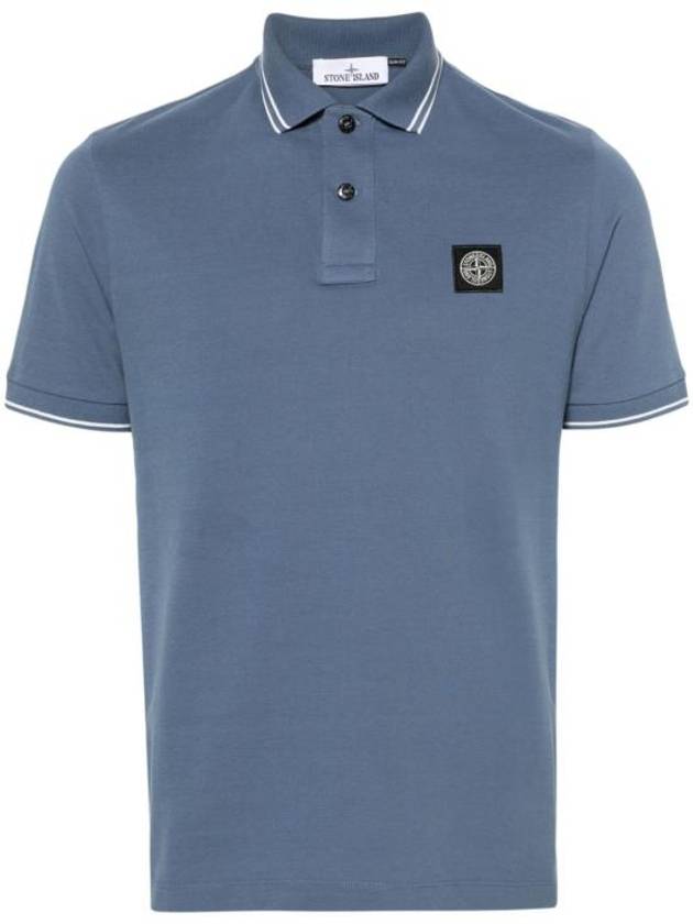 Stretch Cotton Pique Short Sleeve Polo Shirt Light Blue - STONE ISLAND - BALAAN 2