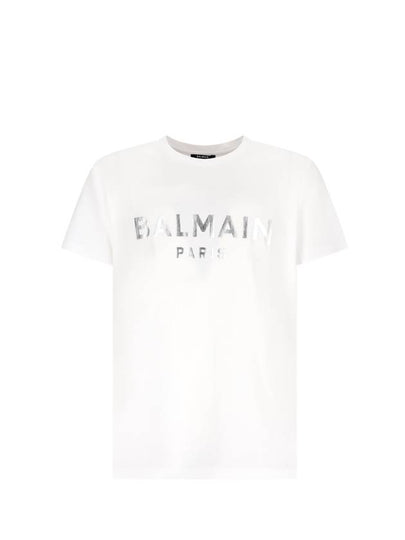 Cotton Metallic Logo Short Sleeve T-Shirt White - BALMAIN - BALAAN 2