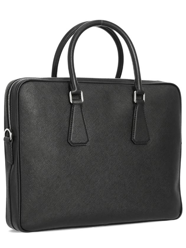 triangle logo saffiano leather brief case black - PRADA - BALAAN 4