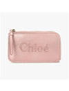 Embroidered Logo Shiny Calf Skin Zipper Card Wallet Pink - CHLOE - BALAAN 3