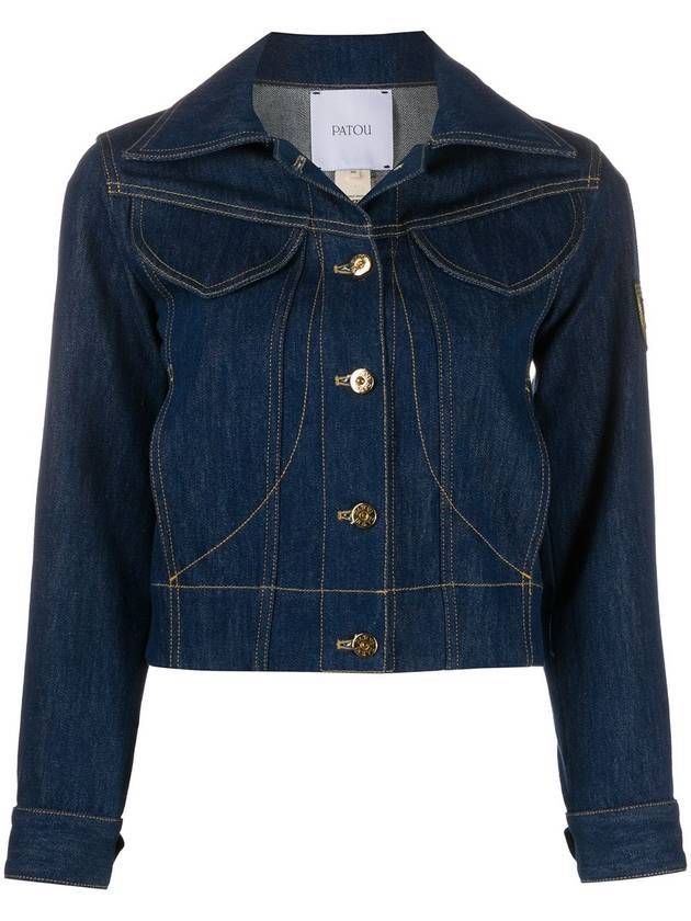 Embroidered Logo Cropped Denim Jacket Blue - PATOU - BALAAN 1