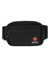 Balk Flower Embroidered Logo Nylon Crest Belt Bag Black - KENZO - BALAAN.