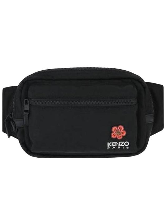 Balk Flower Embroidered Logo Nylon Crest Belt Bag Black - KENZO - BALAAN.