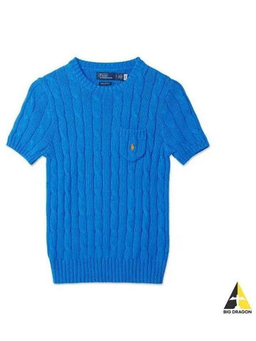 W cable knit cotton short sleeve sweater blue - POLO RALPH LAUREN - BALAAN 1